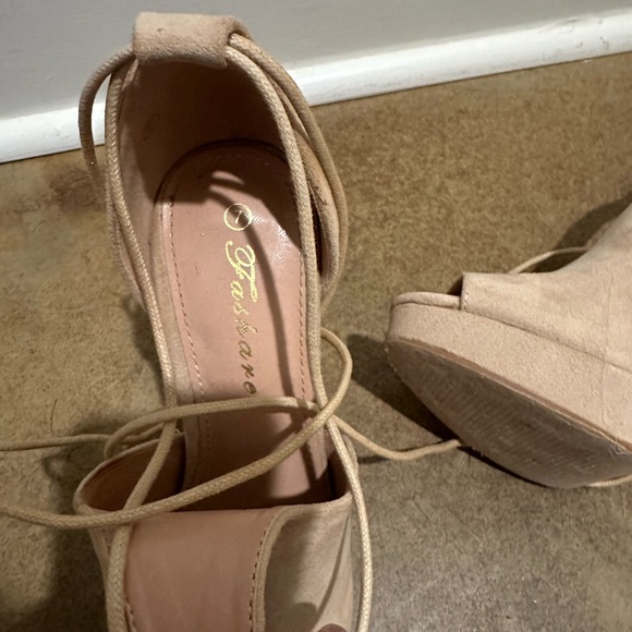 Fashare brown tan tie up heels 7 - Picture 4 of 5